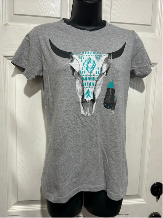 Roper Tops - Women's Roper Graphic Short Sleeve Tee, Size S, Grey and Turquoise